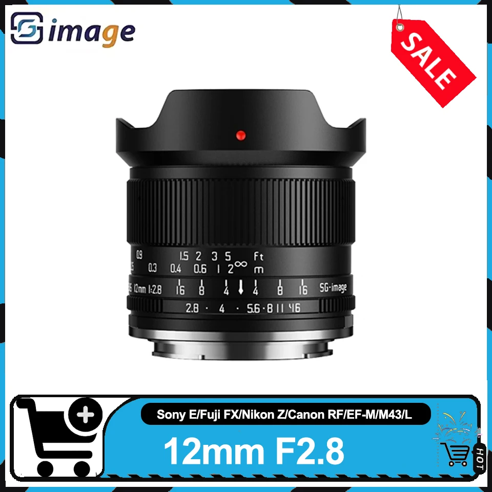 

SGimabe 12mm F2.8 Ultra Wide Angle Lens Manual Focus Prime Camera Lens for Sony FS7 A7II Fuji X-A2 Canon R10 Nikon Z9