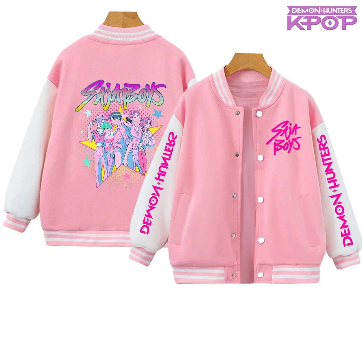 

2026 Spring/Autumn New Boys Girls Jacket KPop Demon Hunters Huntrix Baseball Uniform for 4-14 Years Children Sports Outerwear