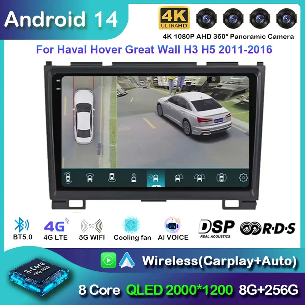 Android 14 Carplay Car Radio For Great Wall Haval Hover H5 H3 2011 - 2016 Navigation Multimedia Player Stereo WiFi+4G video BT