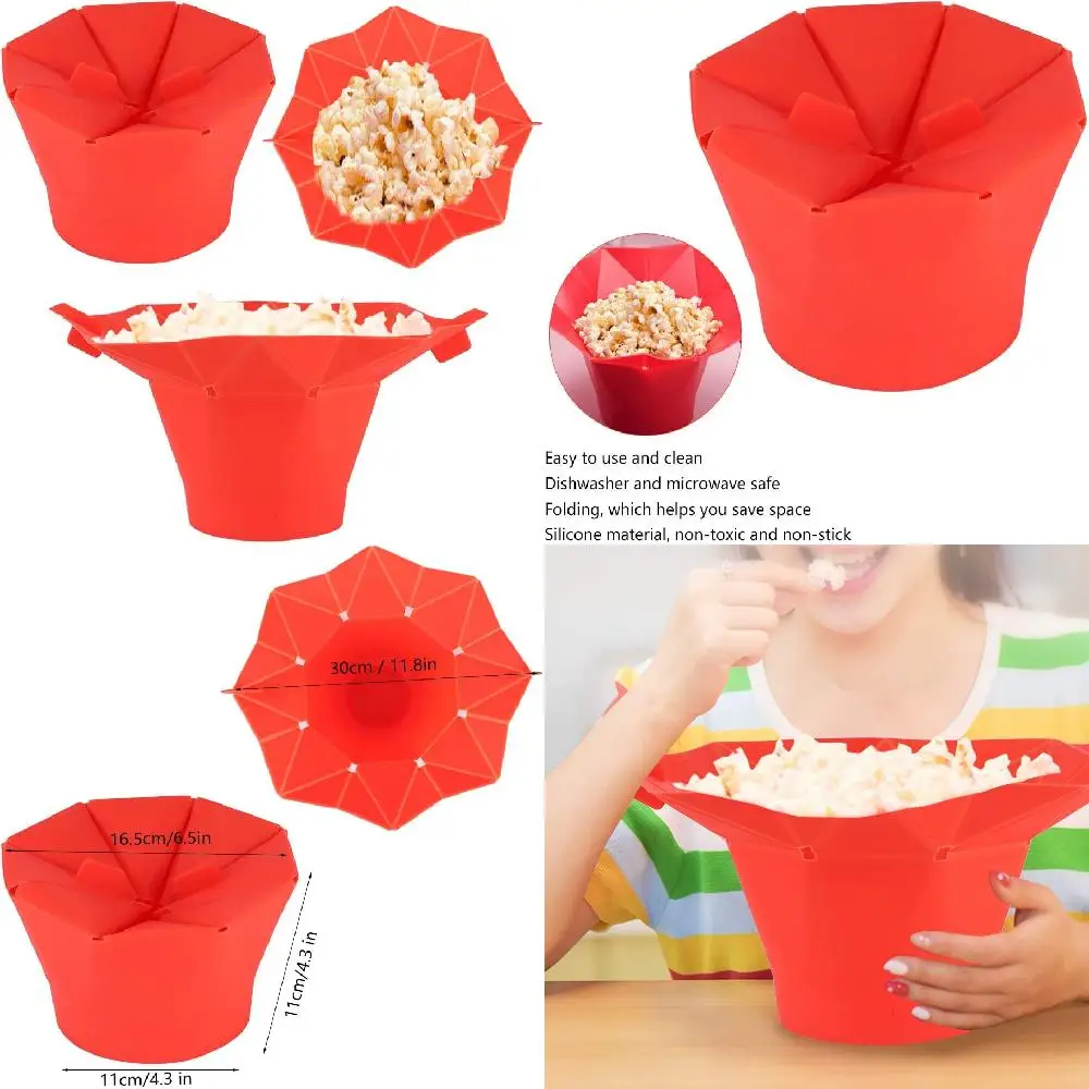 وعاء الفشار، وعاء الفشار الأحمر القابل للطي لفرن الميكروويف، وعاء الفشار DIY من السيليكون لصنع الفشار