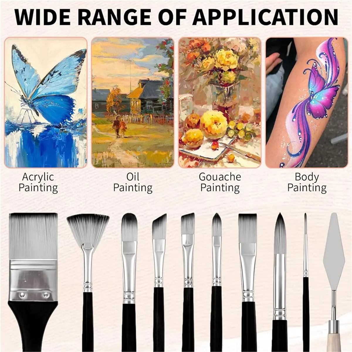 Homegood 25pcs Paint Brush Set, for Acrylic Painting, with Paint Spatula and Cloth Roll - Art Supplies for Artists and Beginners