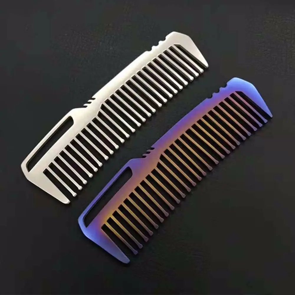 Sisir Titanium Anti statis, sisir berkemah luar ruangan, aksesori rambut EDC, sisir gigi EDC, sisir Titanium untuk uniseks