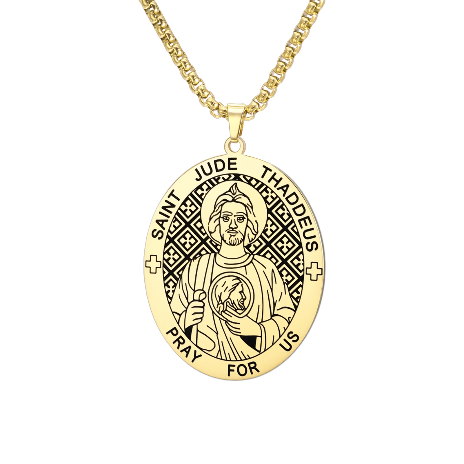 Kkjoy Heiliger Judas Thaddäus Schutzpatron-Halskette aus Edelstahl, doppelseitiges religiöses Amulett, Schmuckgeschenk für christliche Gläubige – Detail 1