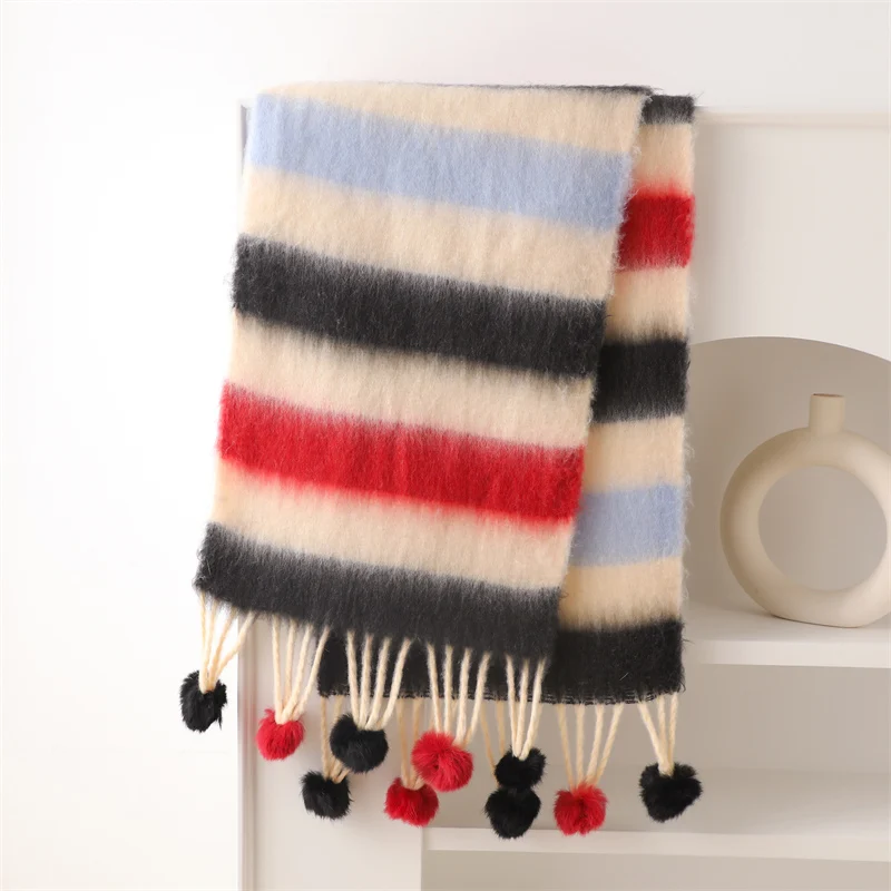 2024 Fashion Winter Design Multicolor Thick Warm Women Cashmere Like Looped Yarn Scarf Neck Shawls Tassel Pashmina Lady Men