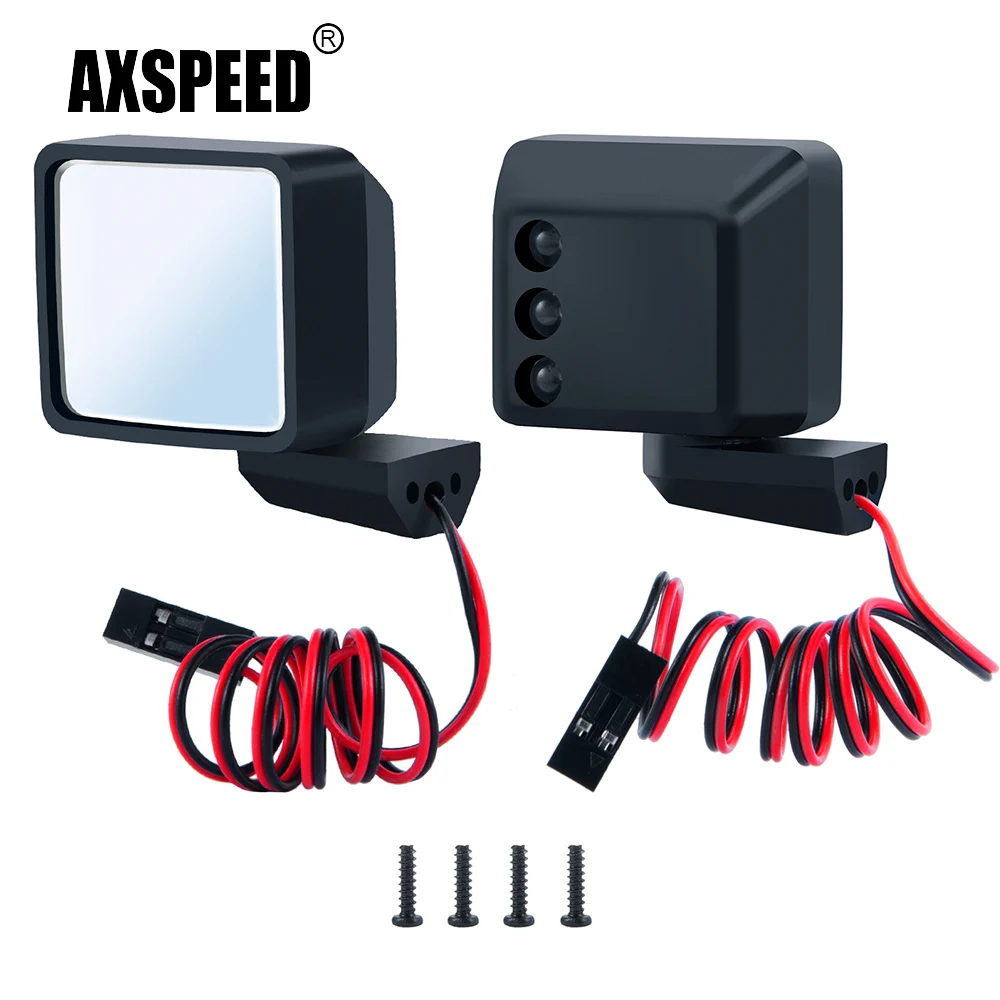 Axspeed 2 pçs simulação de plástico espelho retrovisor + luzes led para axial scx6 axi05000 jeep jlu wrangler 1/6 rc rastreador peças do carro