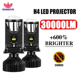 H4 LED Projector Car Headlight 30000LM 6000K Canbus Fan Cooling Mini Bi LED Lens Projector Mini Automobile High/Low Beam Lamp