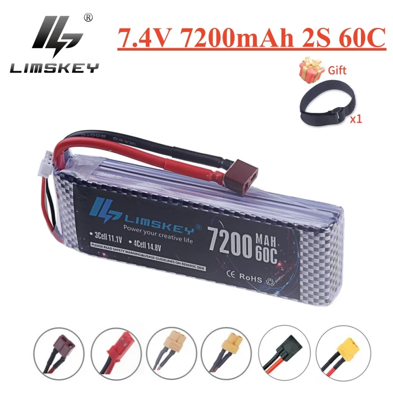 Batterie Fuchsia 2S 7200mAh, 7.4V, 60C, avec prise Dean, compte 60, pour voiture RC, camion, véhicule Bumosquito, Losi Slash, hélicoptères, pièce de modèle de course