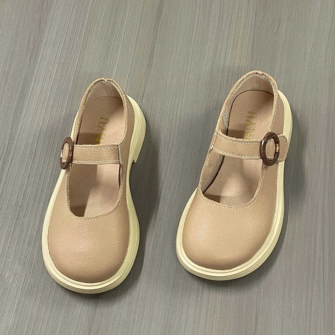 Jinyu Simple Shape Women's Shoes Trend Princess Shoes Leather Performance Outdoor Girls 3-16 Years Apricot Trendy Personality