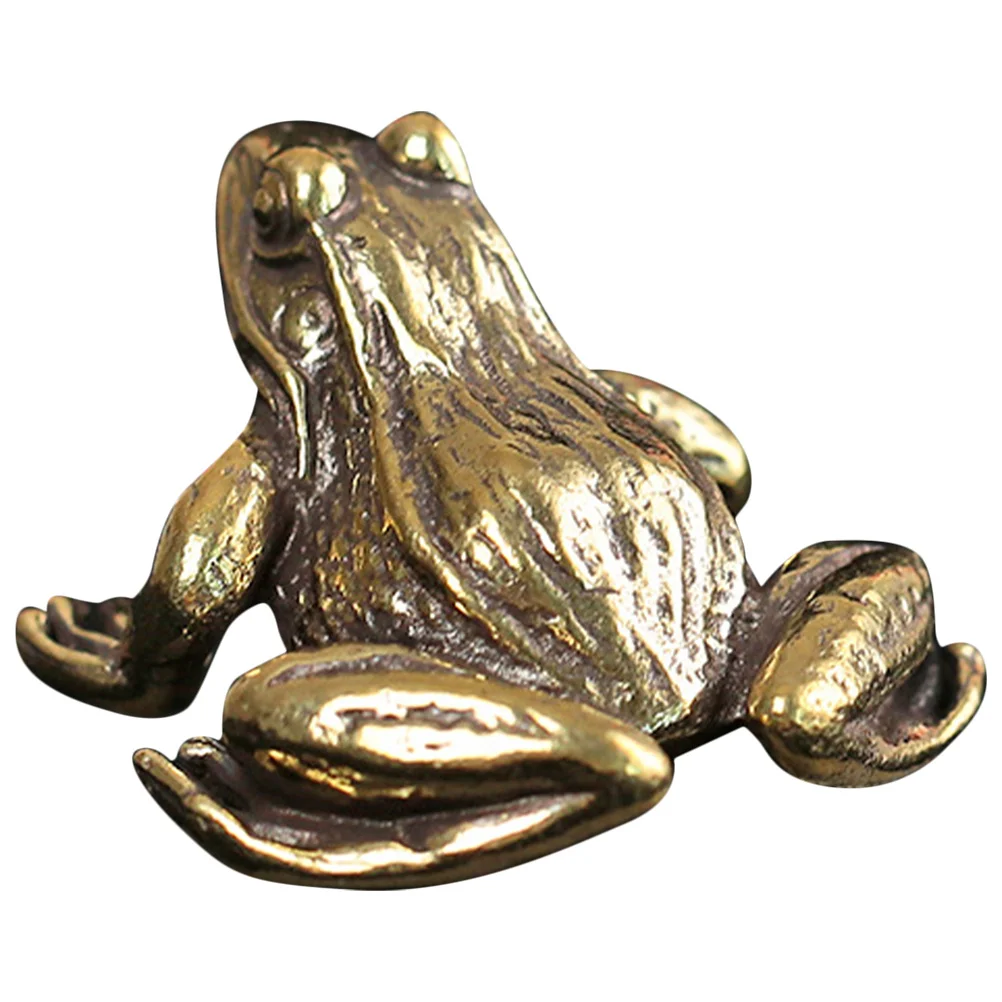 

Vintage Brass Frog Decor Creative Tearoom Decoration Handmade Tea Pet Lifelike Desktop Ornament Unique Gift for Home Office