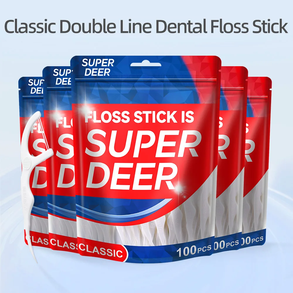 Super Deer 100Pcs Classic Dental Floss Stick For Orthodontics Disposable Floss Toothpicks With Double Threads Oral Care Tool