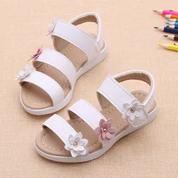 New Girls Flowers Sandals Sweet Fashion Cute Open Toe Beach Shoes Children Summer Soft Sole Non Slip Princess Kids Sandals