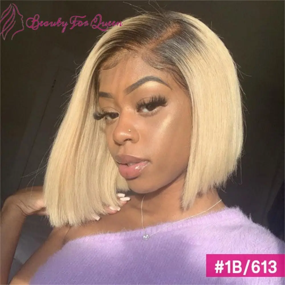 

Straight Short Bob Wig Transparent 1b/613 Honey Blonde Colored Brazilian 150D Lace Frontal Wigs Lace Front Wigs Glueless Wig