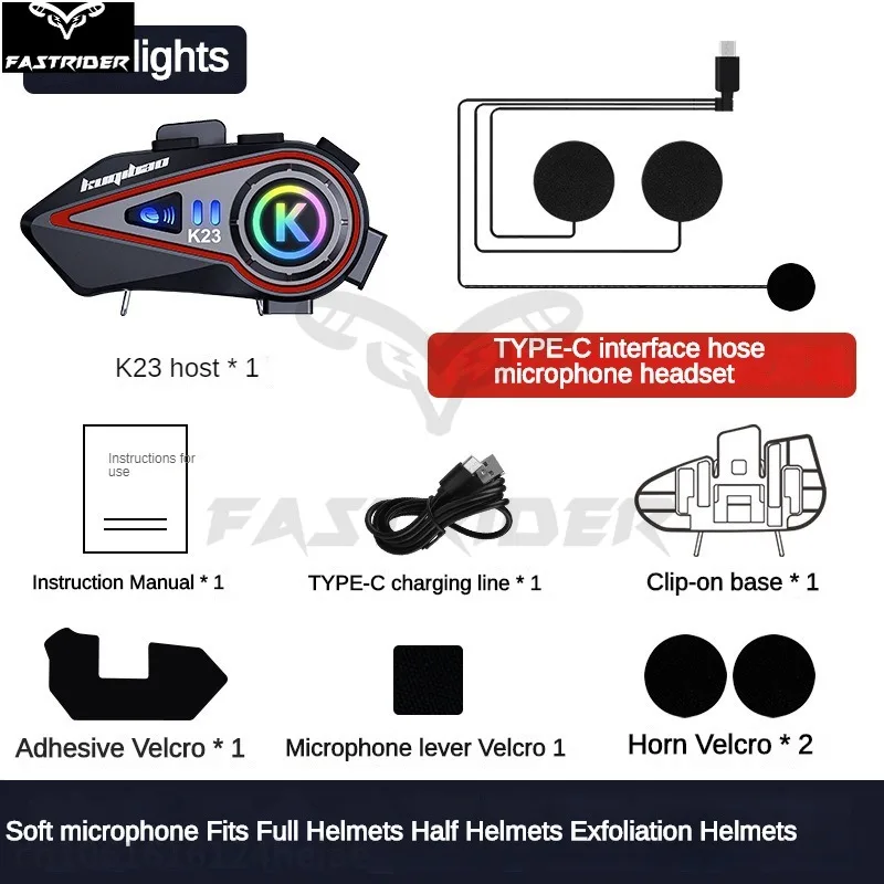 Auricular Bluetooth para motocicleta com Lights Rider, acessórios de equitação impermeáveis, compatíveis com capacetes completos e meio capacetes