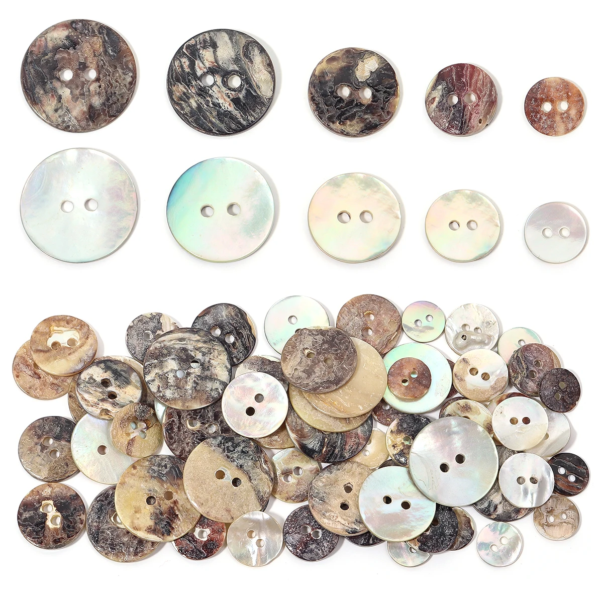 10/20 Stück natürliche Muschelknöpfe, rund, zwei Löcher, Perlenmuschelknöpfe für DIY-Kleidung, Nähzubehör, handgefertigte dekorative Sachen