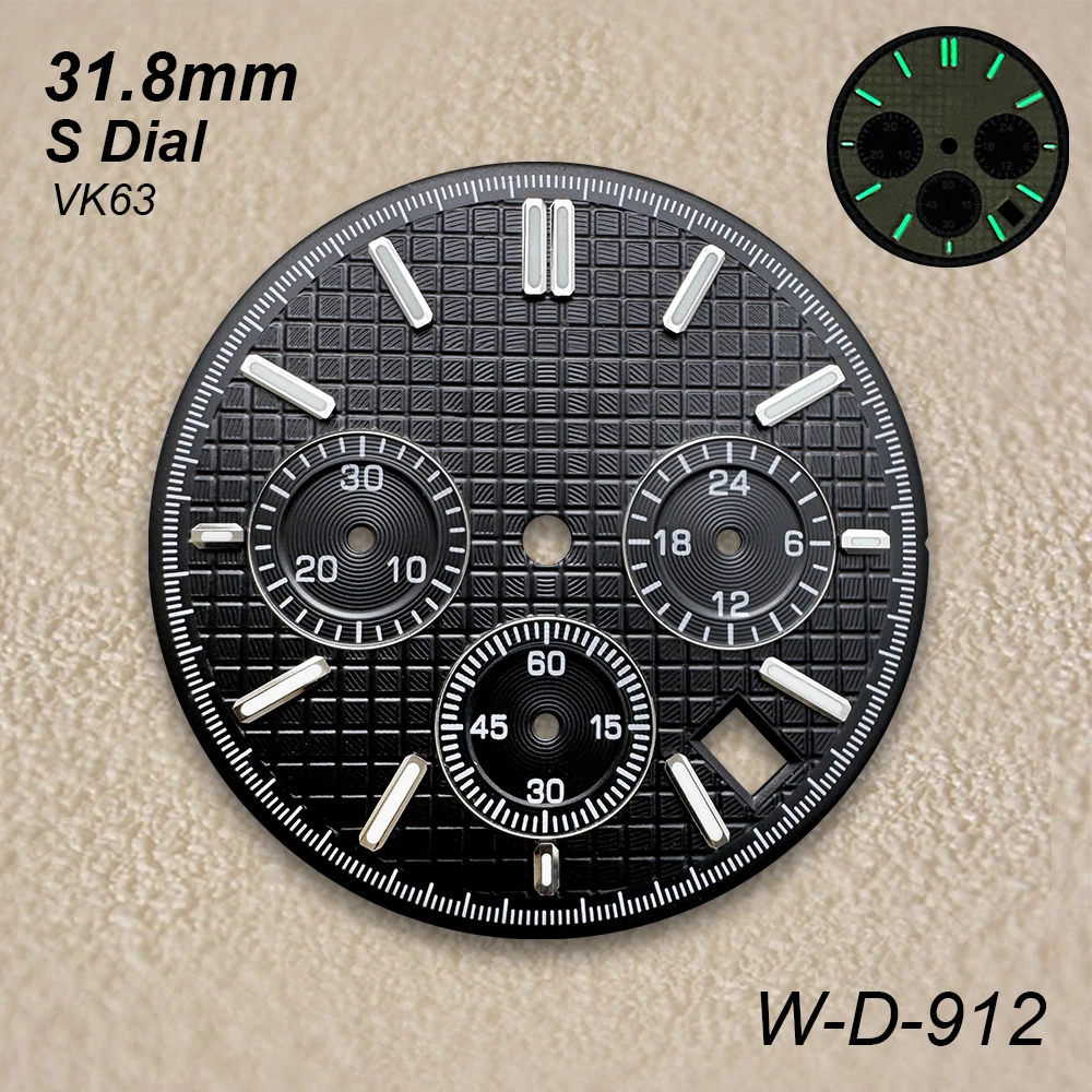 Cadran en chêne Panda avec Logo S, 31.8mm, adapté au mouvement à Quartz VK63, vert lumineux, accessoires de Modification de montre de haute qualité