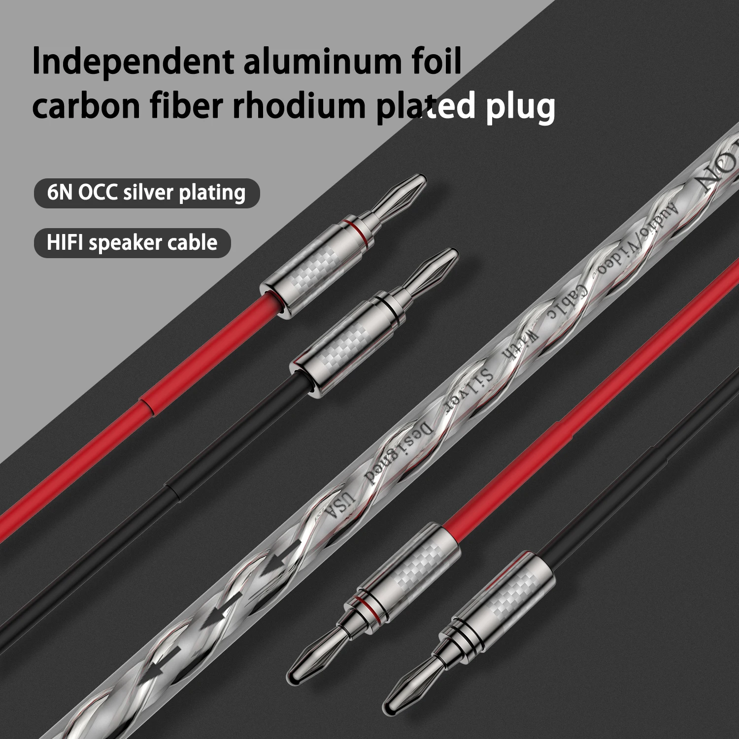 Pair HIFI 6N OCC silver plated Speaker Cable High-end Amplifier Loudspeaker Cables Banana Spade plug Wire Line For Hi-fi Systems