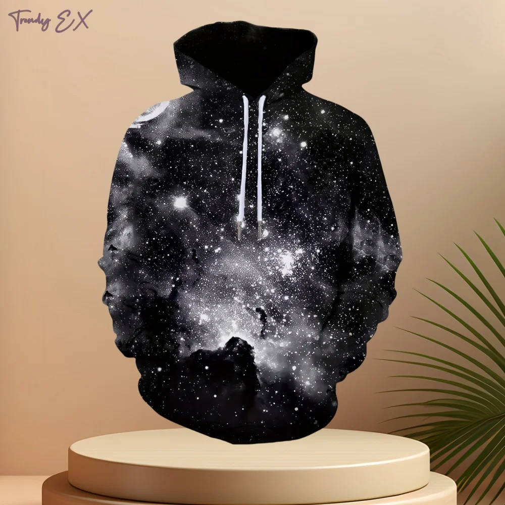 Sweatshirts for Men Cosmic Star Print Cool Fashion Graphic Hoodies Tops Casual Street Kangaroo Pocket Long Sleeve Men's Clothes