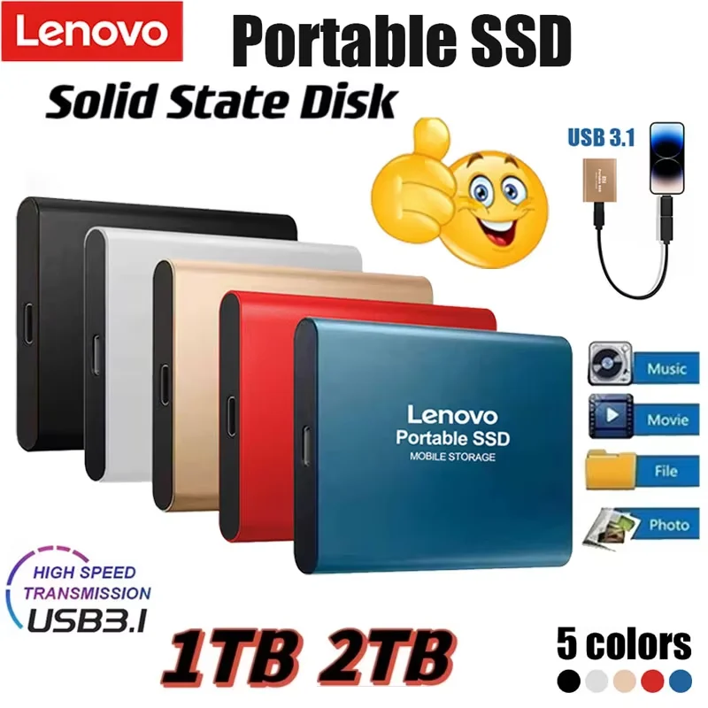 Lenovo Portable SSD 2TB High Speed External Hard Drive 8TB 64TB USB3.1 Type-C Interface Hard Disk Solid State Drive Mass Storage