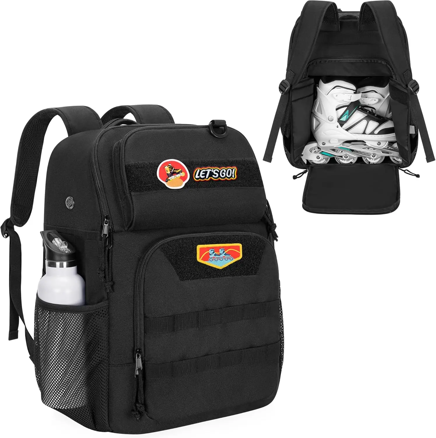 

Skate Bag for Men & Women, Fits Shoes Up to US 13, Black Roller Skate Backpack with Pockets