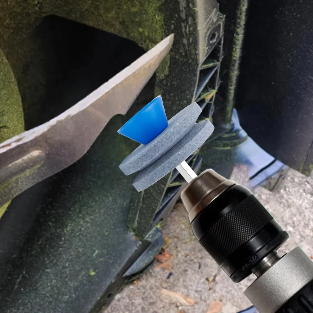 1pc lawn mower sharpener blue double-layer grinding stone wind power lawn mower grinding head power tool accessories
