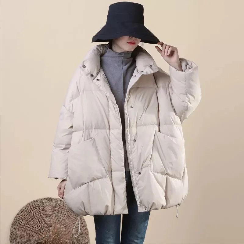 Women\'s Puffer Jacket Winter Coats Down Simple Solid Drawstring Outerwears Stand-up Collar Thick Warm Women\'s Short Parker