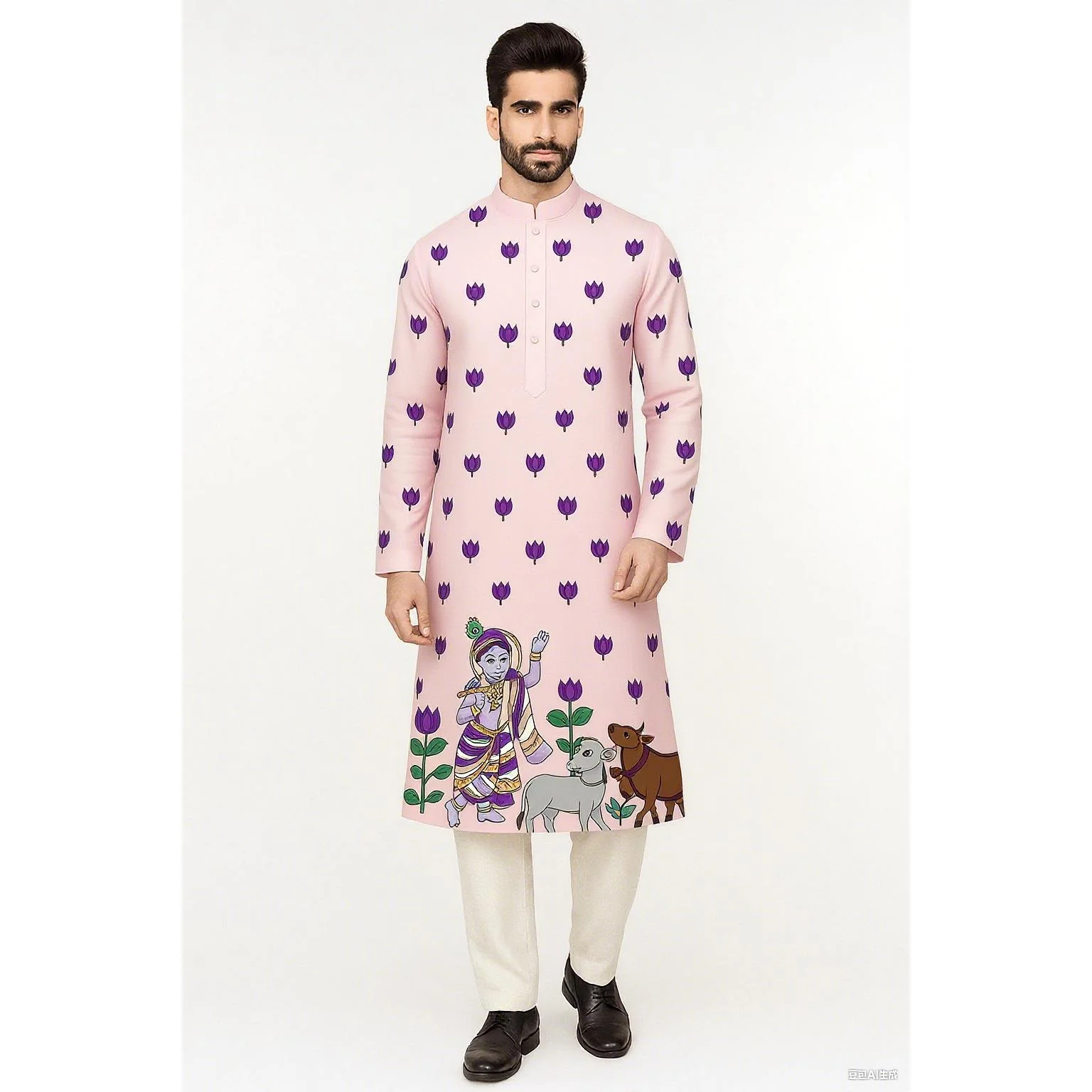 2025 men digital printed kurt vardha regular fit Mandarin collar long suitable All Occasions such wedding Hari Raya Aidilfitri