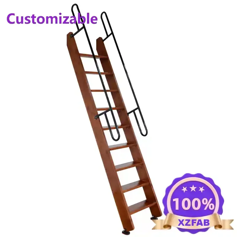 Factory Direct 2026 Solid wood loft stairs with handrails Mobile climbing Home ladder Straight ladder Indoor thickened wood ladd