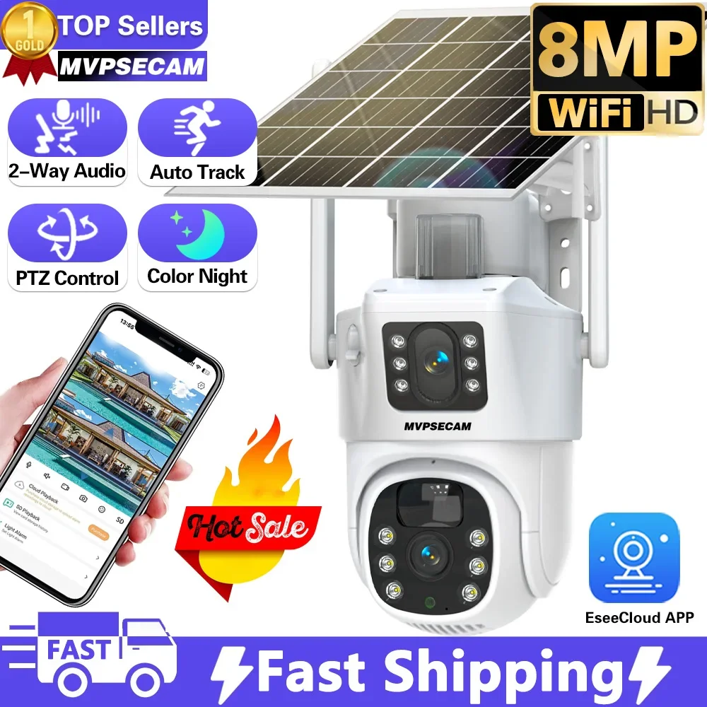 

Solar Cam WIFI Dual Lens 8MP HD Wireless Security CCTV Waterproof Night Vision PIR Human Detect PTZ Home Surveillance Cameras