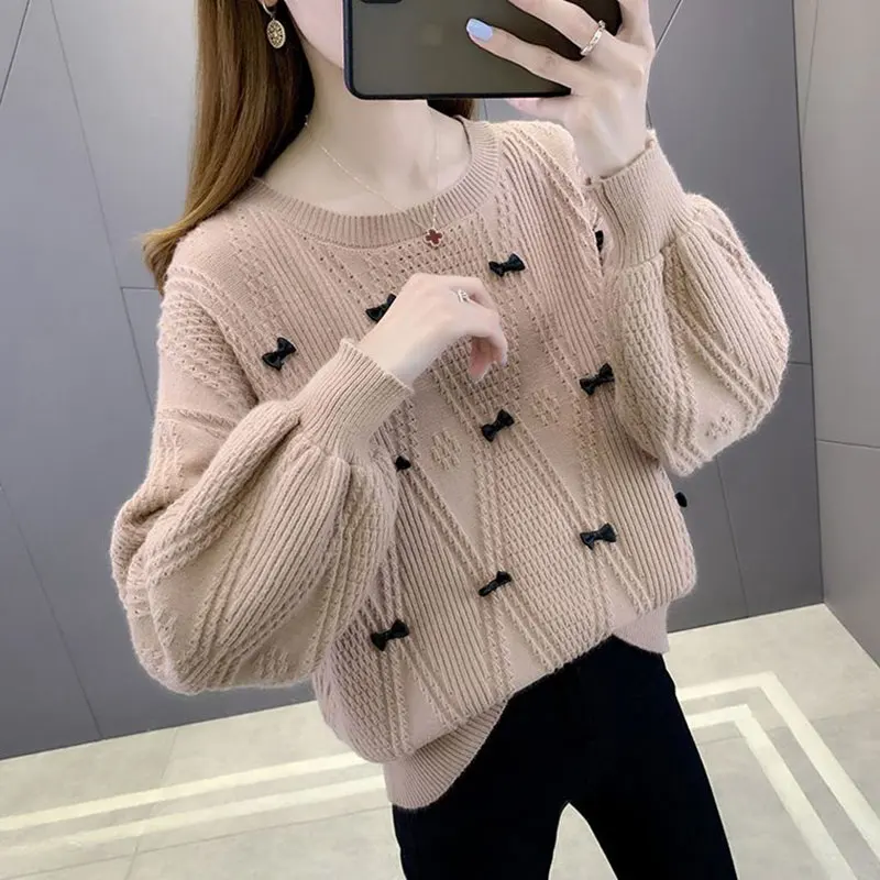 Women\'s Autumn and Winter Fashion Office Lady Simplicity O-neck Long Sleeve Sweater Women Clothing Casual All-match Loose Tops