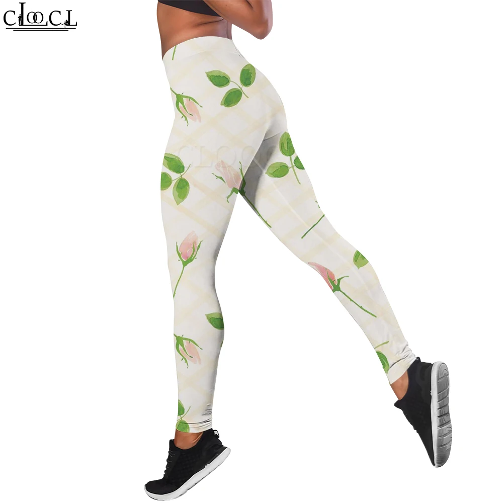 CLOOCL Fashion Casual News Workout Trousers Women Seamless Legging Pink Rose Print Legins Pants Clothing