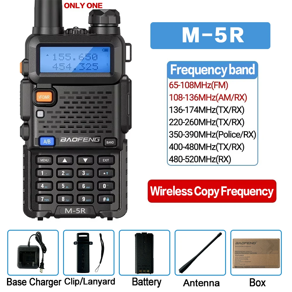 

1/2 Baofeng M-5R 8W 5W Air Band Walkie Talkie Wireless Copy Frequency Long Range VHF UHF UV-5R Portable AM Ham Two Way Radio
