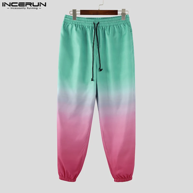 

INCERUN мужские брюки Tie Dye градиентные джоггеры на шнурке повседневные брюки мужские свободные 1920 уличная одежда модные мужские длинные брюки S-5XL