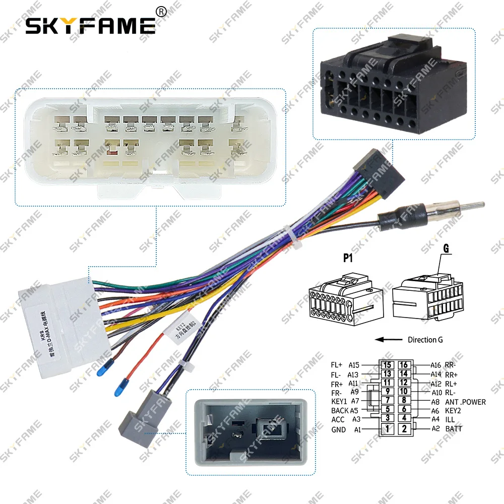 Skyfamcar 16pin الأسلاك تسخير محول أندرويد راديو كابل الطاقة ل ايسوزو D-MAX