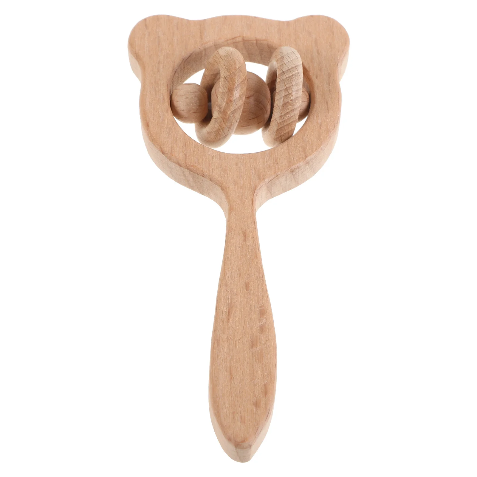 خشخيشة خشبية للأطفال بتصميم صوت مهدئ من مادة الخشب الطبيعي على شكل جرس يدوي عضاضة خشخيشة لحديثي الولادة والأطفال الصغار #3