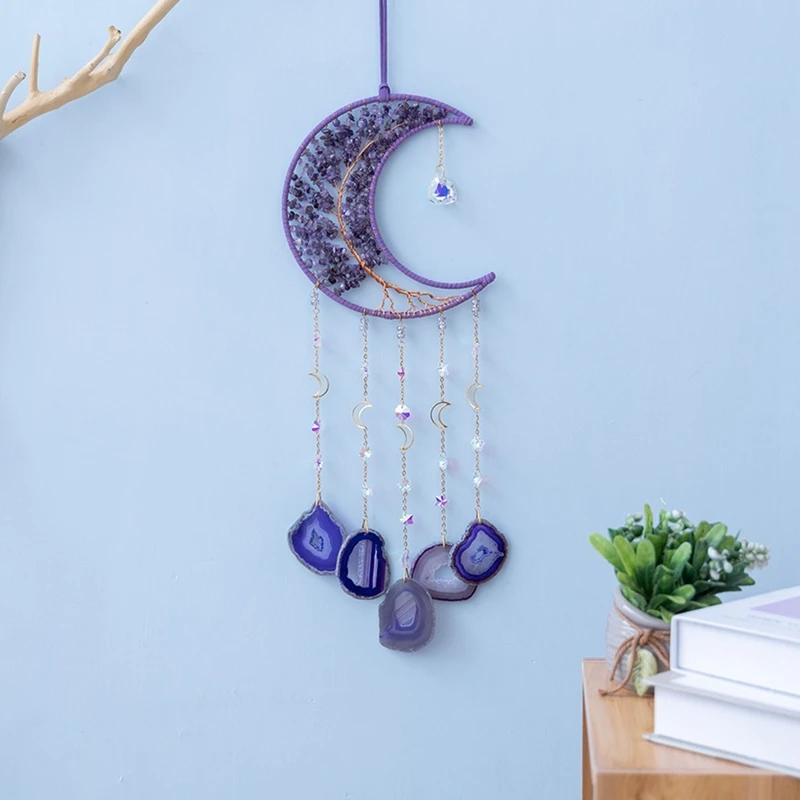 Natural Gemstone Wall Ornaments With Healing Crystal Stone Gemstone Dream Catcher Bedroom Garden Home Decoration Durable