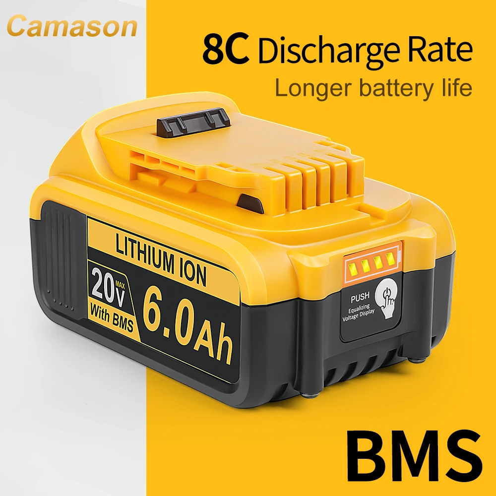 Camason 6Ah Battery for Dewalt 18V 20V power Tools rechargeable electric tool Accessories Lithium batteries Replace DCB200 184