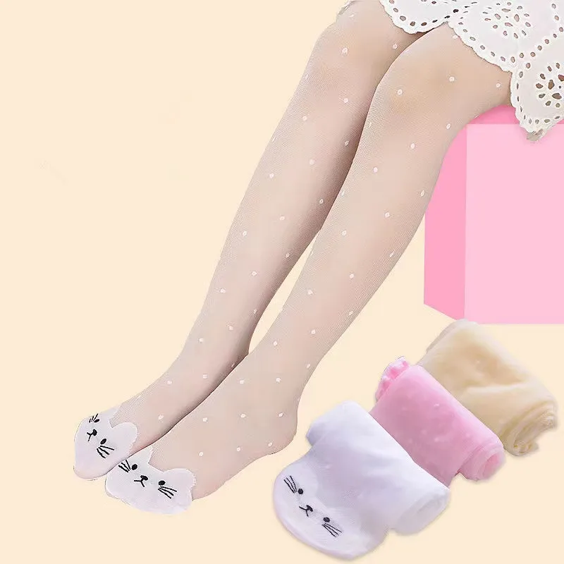 

Girl Tights Dance Stockings Kids Socks Pantyhose Long Cat Dots Girls Summer High Elastic Sheer Girl Stockings for Children