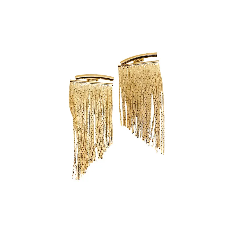 Fashion Statement 14K Gold Color Tassel Pendant Earrings For Women Luxury Shiny Metal Chain Stud Earrings Party Jewelry Gifts