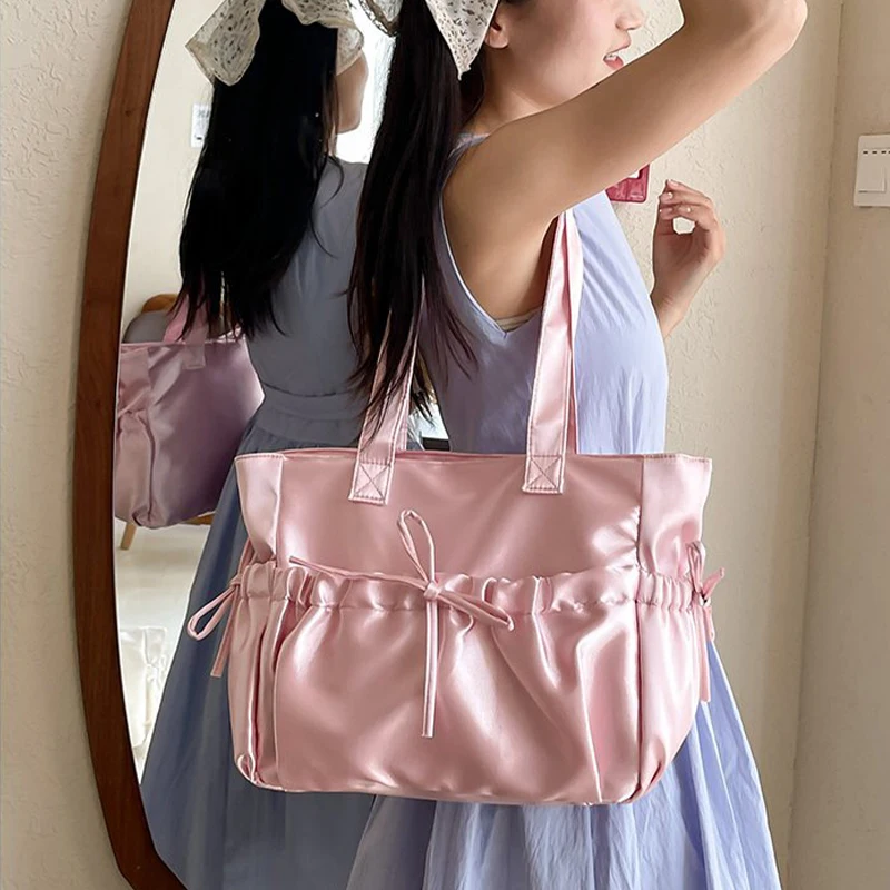 2024Trendy Elegant Bow Women Handbag Shoulder Bag Large Capacity Pleated Fashion Sweet Tote Bag Underarm Bag Daily Commuting Bag