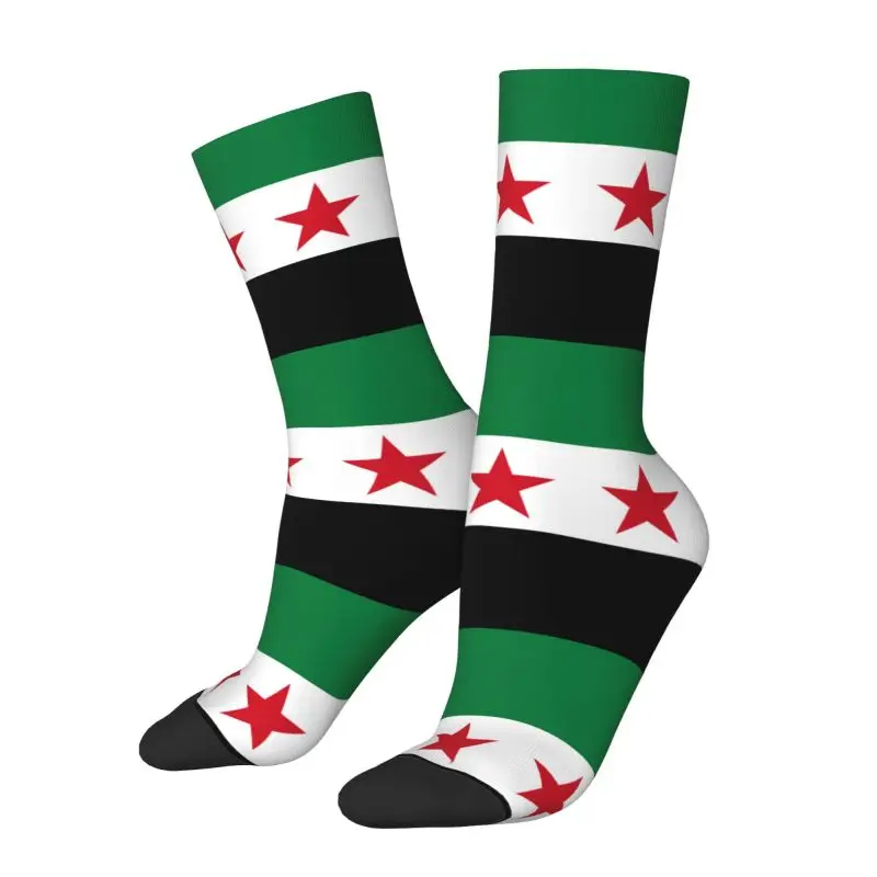 Fashion Printing Syrian Arab Republic Three Red Star Syria Flag Socks for Men Women Stretch Summer Autumn Winter Crew Socks