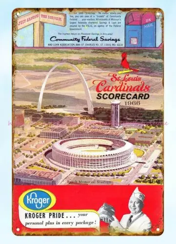 reproductions 1966 baseball score card program  metal tin sign