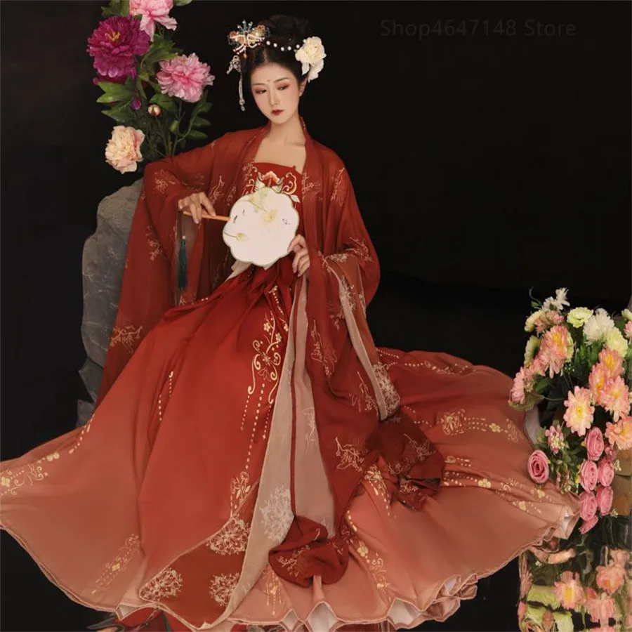 Ancient Chinese Costume Women Clothes Traditional Hanfu Women Plus Size Tang Dynasty Dance Costumes Folk Fairy Dress Red Outfits