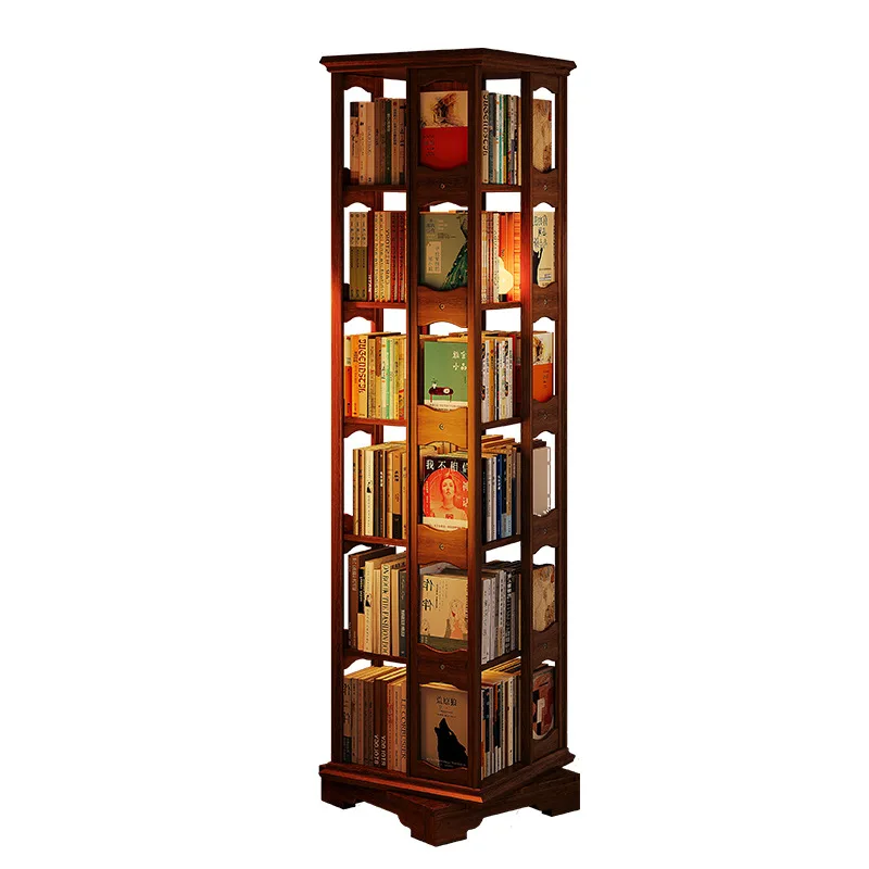 360-Degree rotating bookshelf, floor-to-ceiling movable corner bookcase, integrated narrow cabinet against the wall