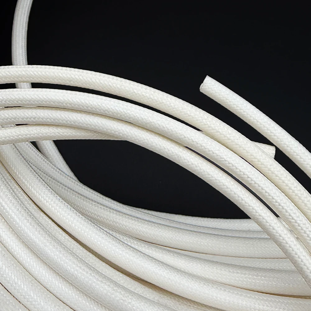 White Glass Fiber Outer Silicone Inner Tube ID2-12mm Insulation Equipment Circuit Insulation Protection Tube