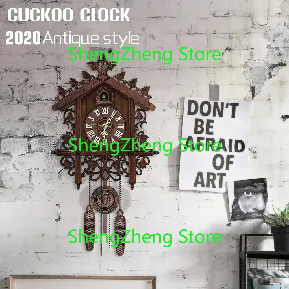 Cuckoo Wall Clock Hanging Handcraft Wall Clock Decoration Art Vintage Bird Swing Wood Cuckoo Clock