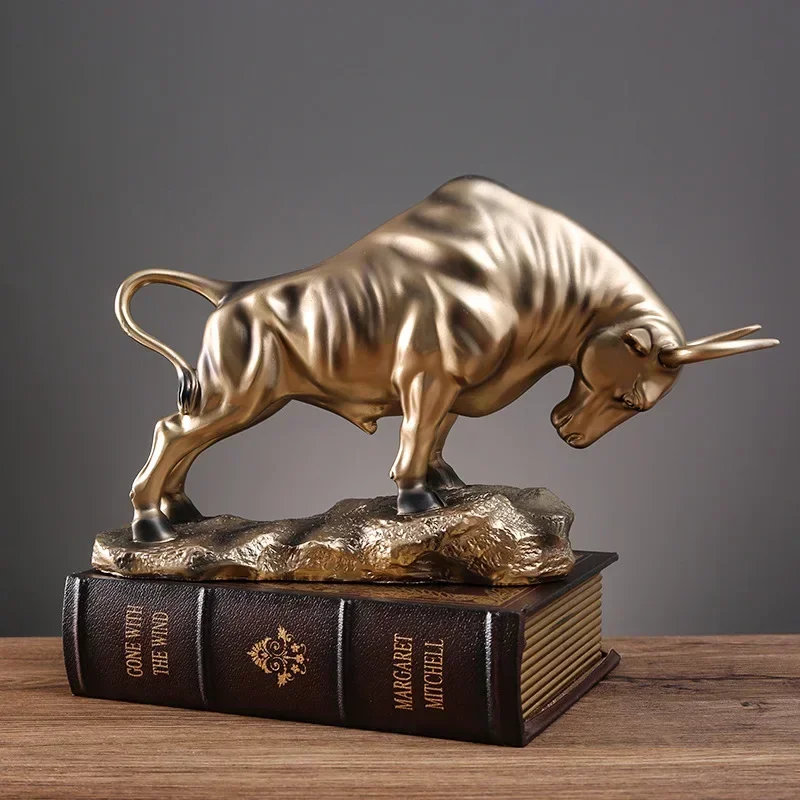 Bull Sculpture Animal Figurine Abstract Geometric Style Bison Statue Resin Crafts Desktop Home Decor Ornament