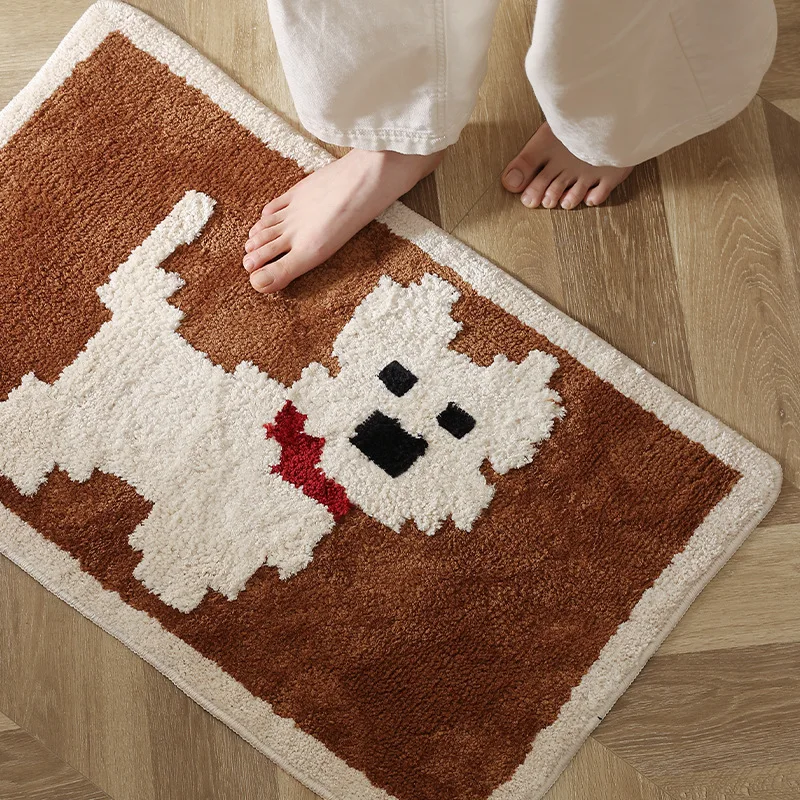 

Cartoon Mosaic Dog Flocking Carpet Entrance Door Bathroom Toilet Anti-Slip Doormats Home Decor Absorbent Floor Mat Carpet Rugs