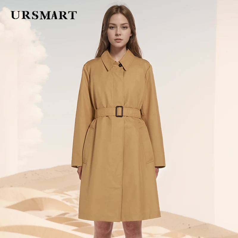 Khaki Women's Trench Coat – Long, Single-Breasted Elegant Windproof Custom Warm Casual Windbreaker