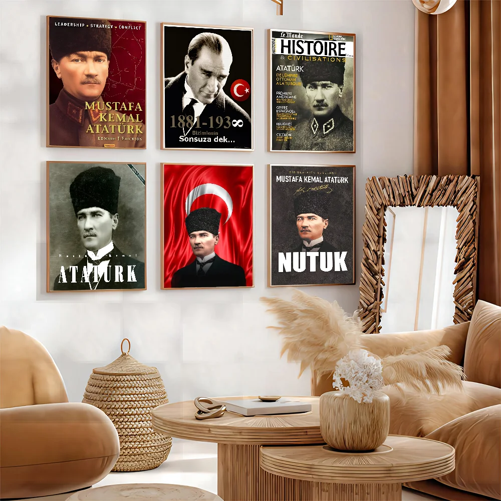 Turkish Mustafa Kemal Ataturk Classic Anime Poster Waterproof Paper Sticker Coffee House Bar Room Wall Decor