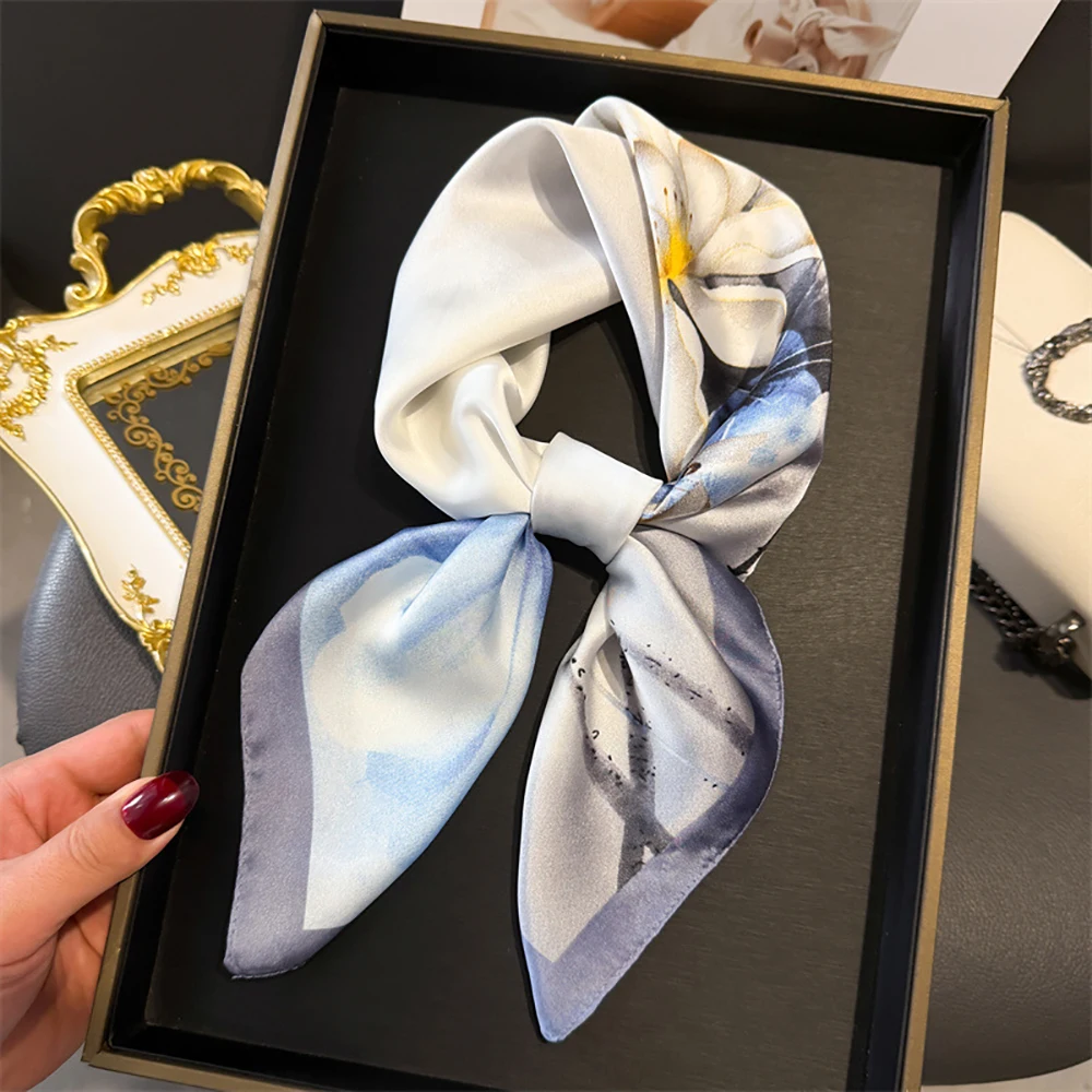 

New Floral Print Square Scarf Women Hijab Hair Bands Neckerchief Female Satin Shawl Ribbon Headband Fashion Wraps Bandana